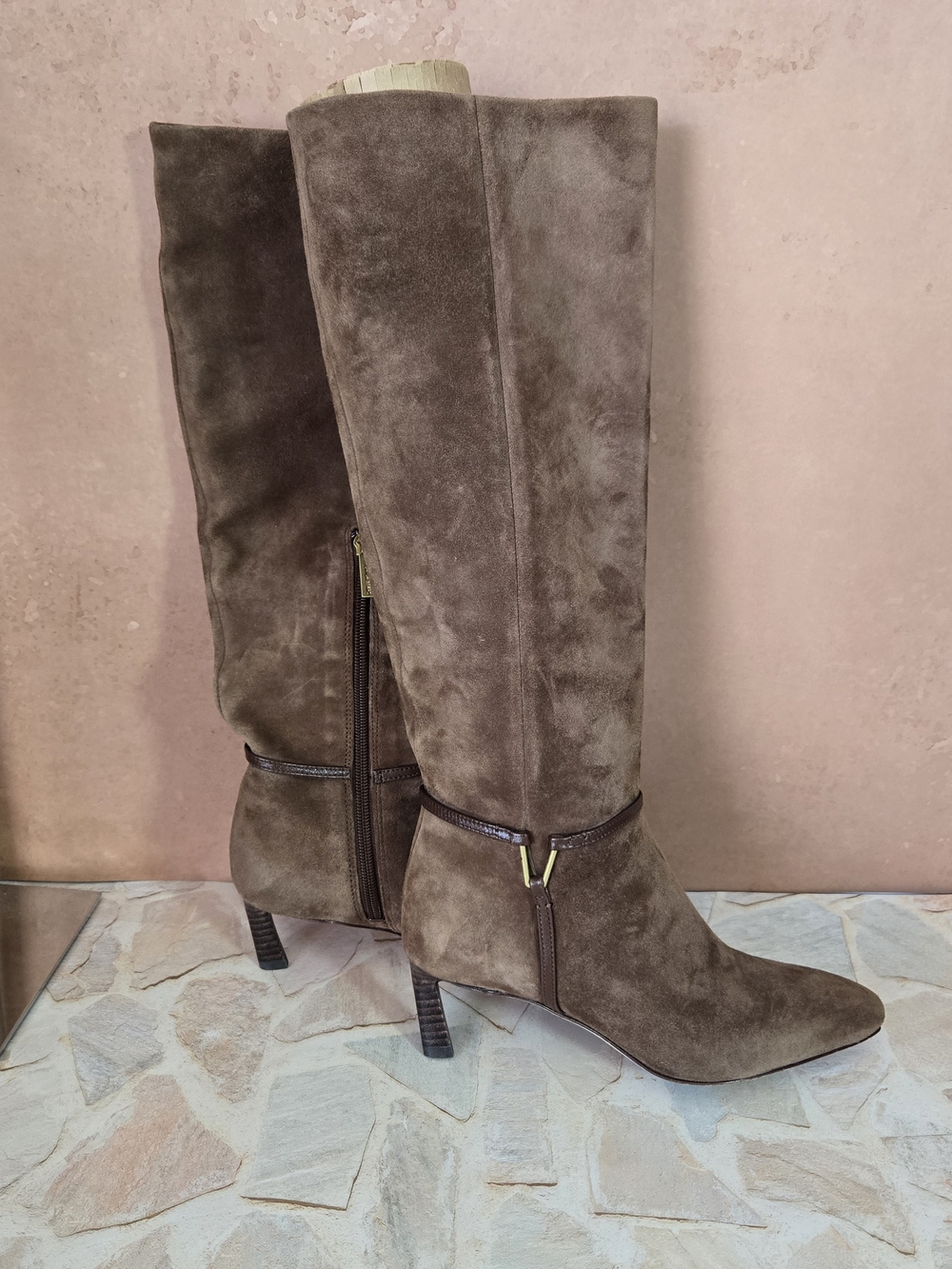 Veronica Beard Kenzie Dark Brown Suede Knee High Heeled Boot - Picture 2 of 8